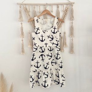 J. Crew dizzy anchors mini dress sleeveless flouncy ruffle cream blue size 2